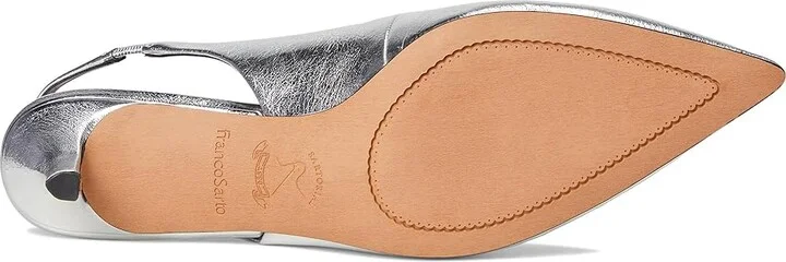 Franco Sarto Khloe Pointed Toe Slingback Kitten Heel High Women's Heels Silver Metallic : 6.5 W, Leather/Rubber - Image 3
