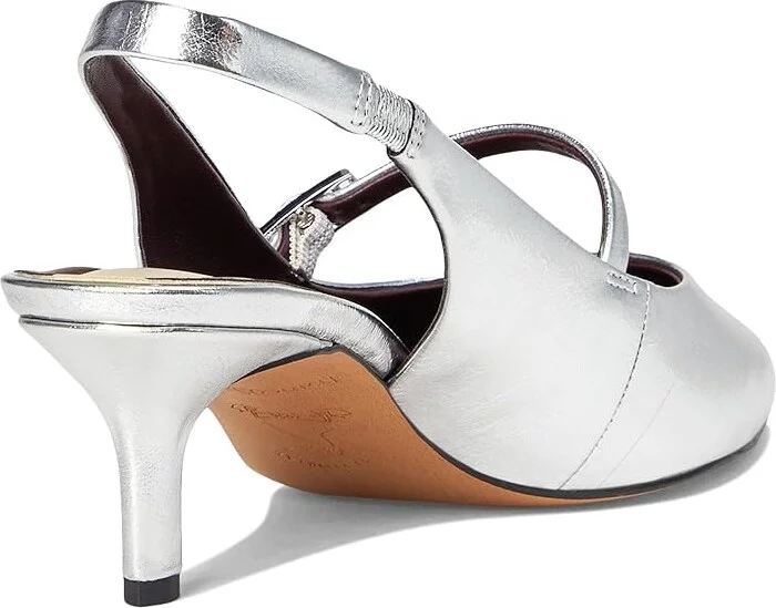 Franco Sarto Khloe Pointed Toe Slingback Kitten Heel High Women's Heels Silver Metallic : 6.5 W, Leather/Rubber - Image 4