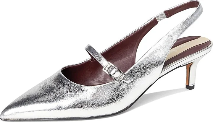Franco Sarto Khloe Pointed Toe Slingback Kitten Heel High Women's Heels Silver Metallic : 6.5 W, Leather/Rubber - Image 5