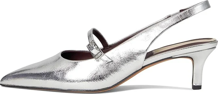 Franco Sarto Khloe Pointed Toe Slingback Kitten Heel High Women's Heels Silver Metallic : 6.5 W, Leather/Rubber - Image 6