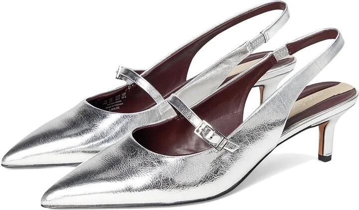 Franco Sarto Khloe Pointed Toe Slingback Kitten Heel High Women's Heels Silver Metallic : 6.5 W, Leather/Rubber