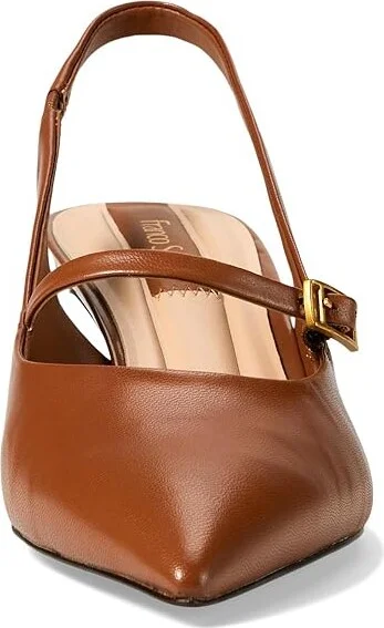 Franco Sarto Khloe Pointed Toe Slingback Kitten Heel High Women's Heels Tawny Brown Leather : 10 M - Image 2