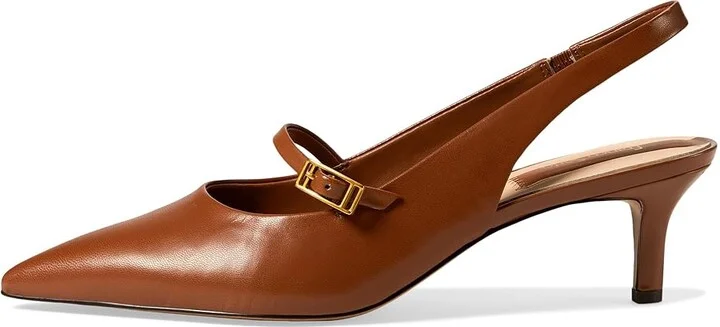 Franco Sarto Khloe Pointed Toe Slingback Kitten Heel High Women's Heels Tawny Brown Leather : 10 M - Image 5
