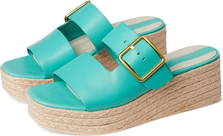 Franco Sarto L-taziana Slide Sandals Women's Wedge Shoes Aquamarine Blue : 12 M, Leather