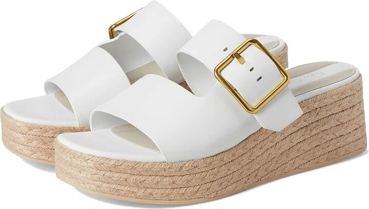 Franco Sarto L-taziana Slide Sandals Women's Wedge Shoes Bright White : 9 M, Leather