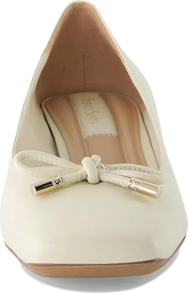 Franco Sarto Natalia Square Toe Block Heel Pumps with Bow High Women's Heels Cream White Leather : 7 M - Image 2