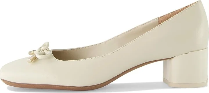 Franco Sarto Natalia Square Toe Block Heel Pumps with Bow High Women's Heels Cream White Leather : 7 M - Image 6