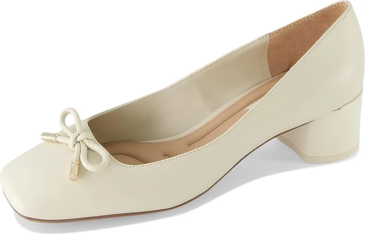Franco Sarto Natalia Square Toe Block Heel Pumps with Bow High Women's Heels Cream White Leather : 7 M - Image 7