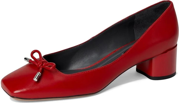 Franco Sarto Natalia Square Toe Block Heel Pumps with Bow High Women's Heels Crimson Red Leather : 8.5 M - Image 5
