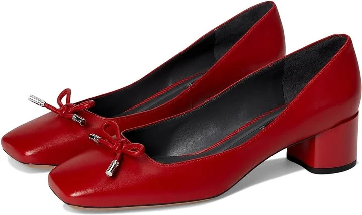 Franco Sarto Natalia Square Toe Block Heel Pumps with Bow High Women's Heels Crimson Red Leather : 8.5 M