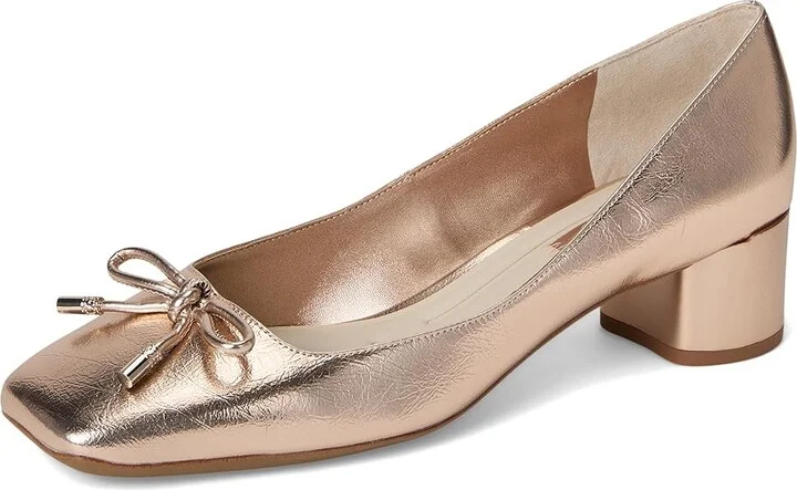 Franco Sarto Natalia Square Toe Block Heel Pumps with Bow High Women's Heels Rose Gold Pink : 6 M, Leather - Image 5
