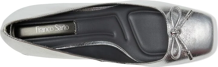 Franco Sarto Natalia Square Toe Block Heel Pumps with Bow High Women's Heels Silver Metallic : 6 W, Leather - Image 2