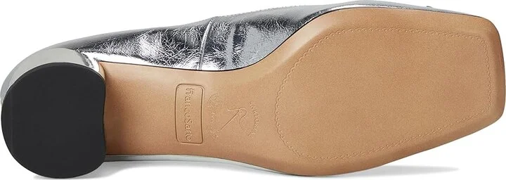 Franco Sarto Natalia Square Toe Block Heel Pumps with Bow High Women's Heels Silver Metallic : 6 W, Leather - Image 3