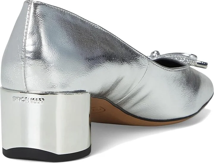 Franco Sarto Natalia Square Toe Block Heel Pumps with Bow High Women's Heels Silver Metallic : 6 W, Leather - Image 4