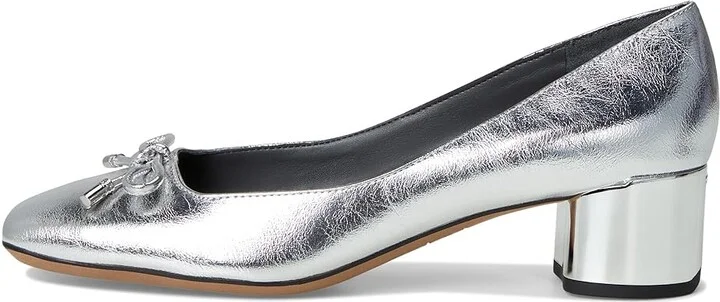Franco Sarto Natalia Square Toe Block Heel Pumps with Bow High Women's Heels Silver Metallic : 6 W, Leather - Image 6