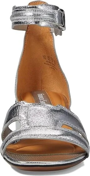 Franco Sarto Nora Ankle Strap Low Block Heel Sandals Women's Sandals Silver Metallic : 6 M, Leather - Image 2