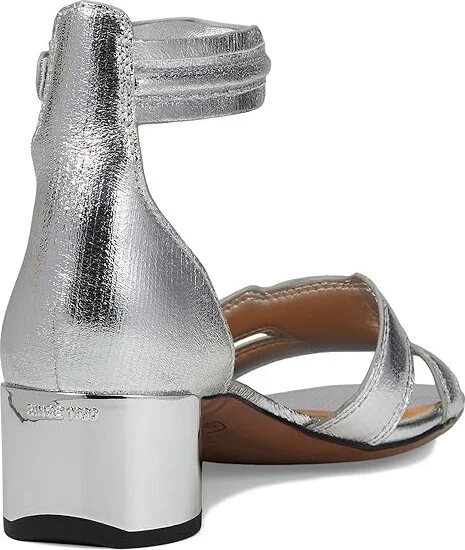 Franco Sarto Nora Ankle Strap Low Block Heel Sandals Women's Sandals Silver Metallic : 6 M, Leather - Image 4