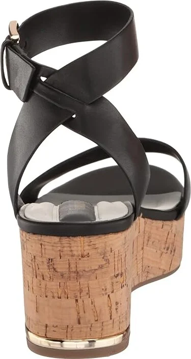 Franco Sarto Presley Platform Wedge Sandals Women's Sandals Black Leather : 8.5 M - Image 3
