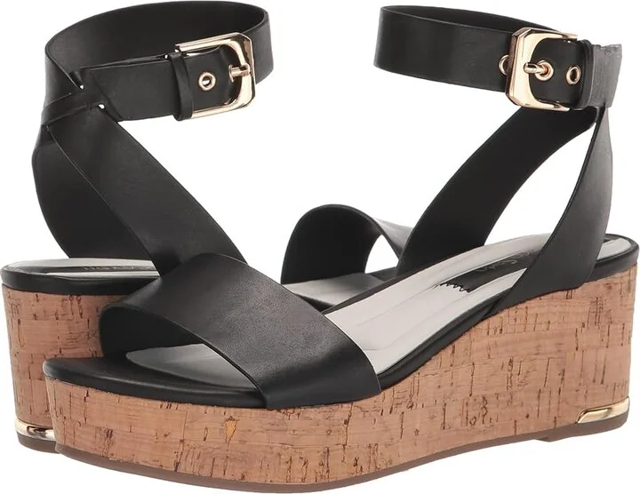 Franco Sarto Presley Platform Wedge Sandals Women's Sandals Black Leather : 8.5 M