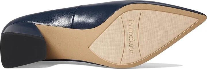 Franco Sarto Racer Pointed Toe Block Heel Pump High Women's Heels Navy Blue Leather : 7 M - Image 3