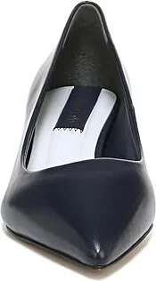 Franco Sarto Racer Pointed Toe Block Heel Pump High Women's Heels Navy Blue Leather : 7 M - Image 5