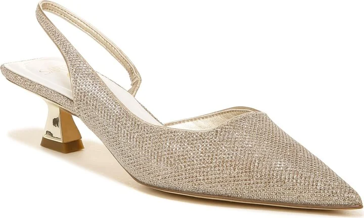 Franco Sarto Sarto Womens Devin Pointed Toe Kitten Heel Slingback Pump Platinum Silver Fabric 6.5 W