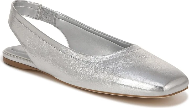 Franco Sarto Sarto Womens Flexa Antona Square Toe Ballet Flat Silver Leather 8.5 M