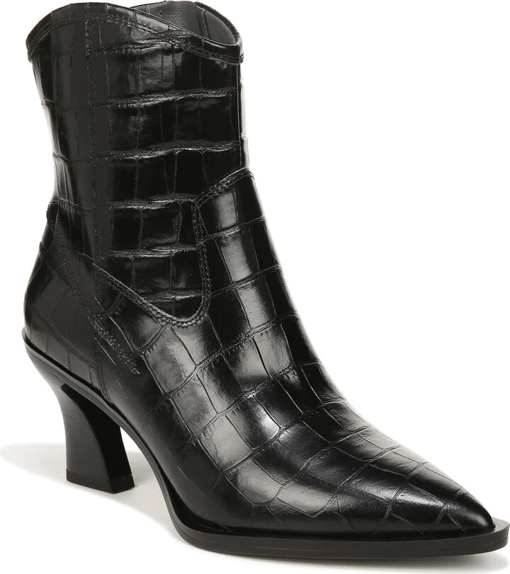 Franco Sarto SARTO Womens Gwenyth Pointed Toe Ankle Boot Black Croc Print Leather 11 M