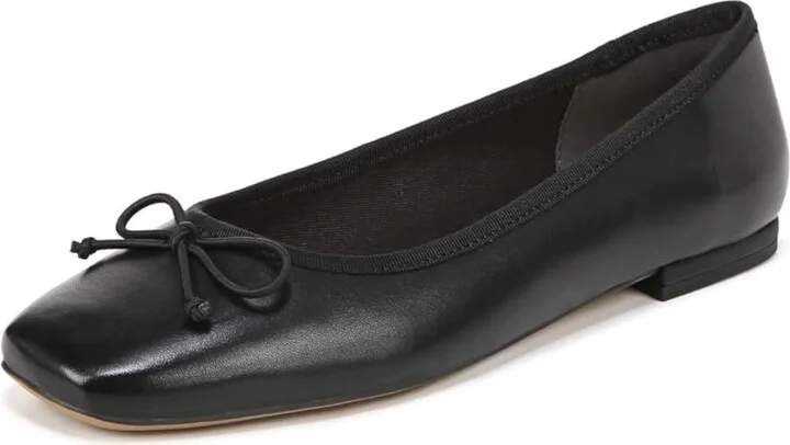 Franco Sarto Womens Abigail Bow Ballet Flats Black Leather 6.5 W