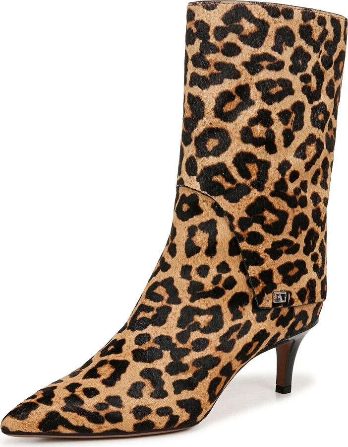 Franco Sarto Womens Alberta Pointed Toe Mid Calf Boot Camel Brown Leopard Print 6.5 M