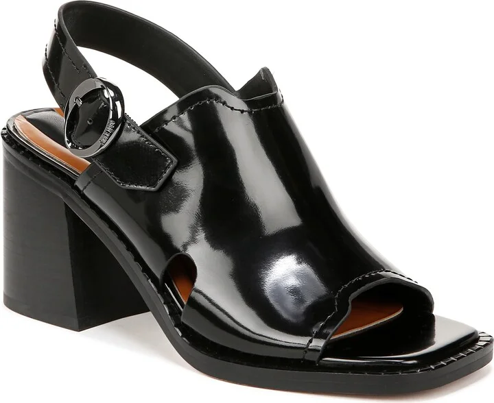 Franco Sarto Womens Amy Slingback Block Heel Peep Toe Sandal Black Leather 6.5 M