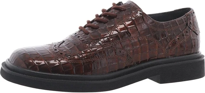 Franco Sarto Womens Audrey Lace Up Oxfords Brown Patent Croco 10 M