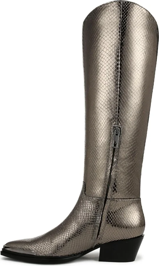 Franco Sarto Womens Billie Knee High Fashion Cowboy Boot Pewter Snake Faux Leather 5.5 M