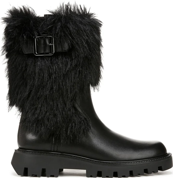 Franco Sarto Women's Brina-Fur Mid Shaft Lug Sole Boots - Black Leather/Faux Fur - Image 2