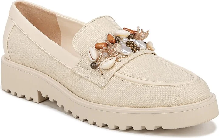 Franco Sarto Womens Carolynn Shell Lug Sole Loafer Cream Beige Shell Detail 8.5 M