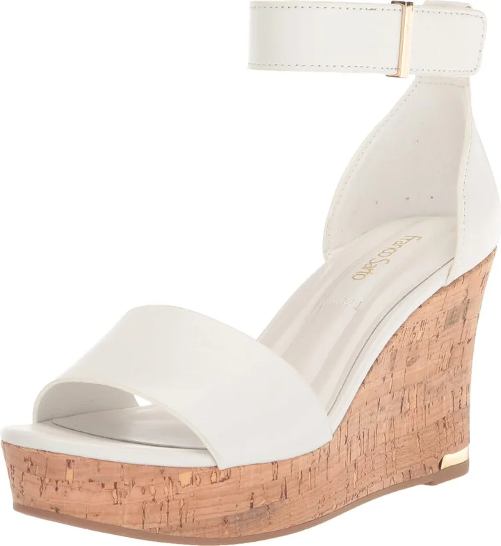 Franco Sarto Womens Clemens Cork Espadrille Wedge White Leather 8.5 M