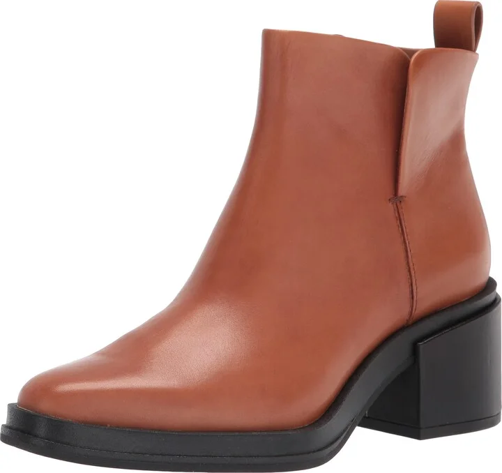Franco Sarto Womens Dalden Block Heel Ankle Bootie Cognac Brown Leather 5.5 M