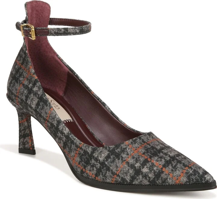 Franco Sarto Womens Danielle Pointed Toe Ankle Strap Pump Grey Plaid Fabric 10 M