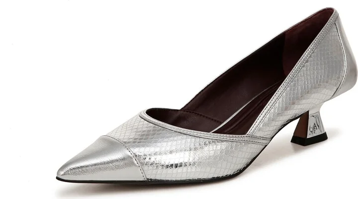 Franco Sarto Womens Darcy Pointed Toe Kitten Heel Pumps Pump Silver Snake Metallic 9 W