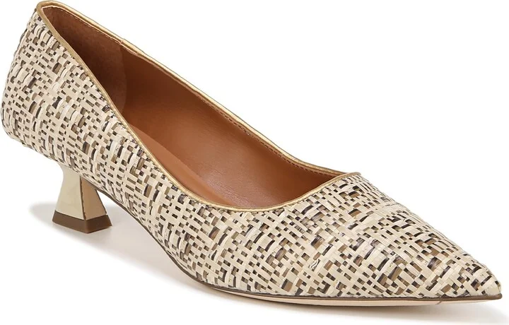 Franco Sarto Womens Diva Pointed Toe Kitten Heel Pump Beige Multi Woven 8.5 M