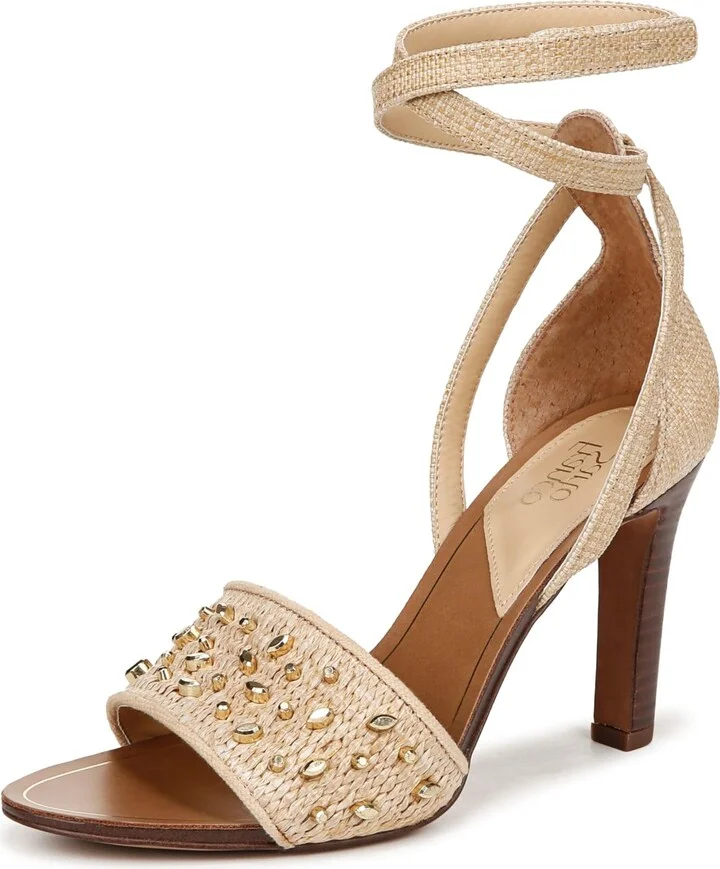 Franco Sarto Womens Eleanor Ankle Strap High Heel Sandal Natural 8 M