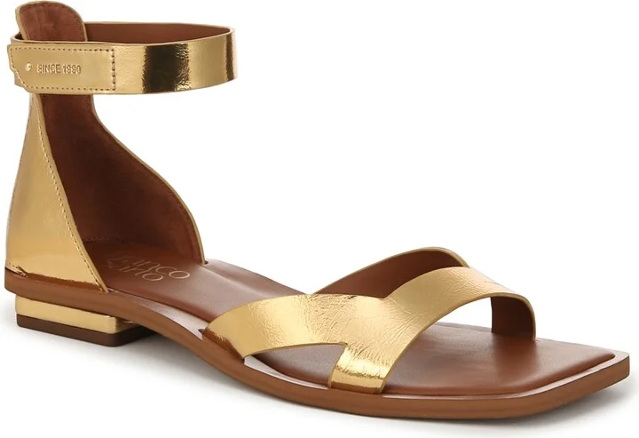 Franco Sarto Women's Elisa Open Square Toe Ankle Strap Flat Sandals