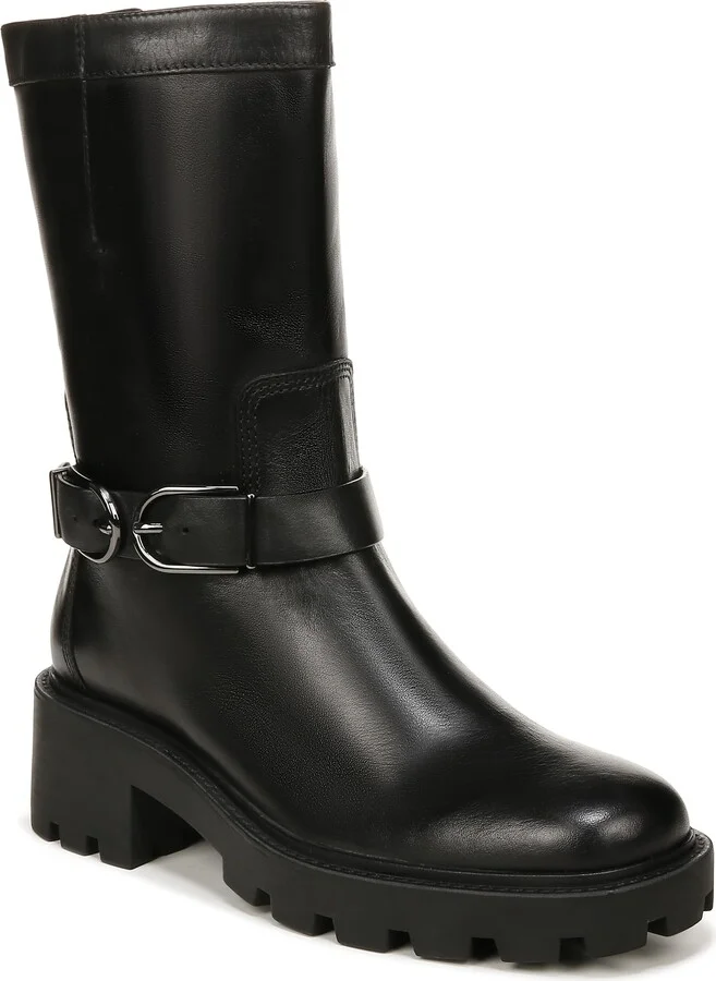 Franco Sarto Womens Elle Mid Shaft Lug Sole Boot Black Leather 7.5 M
