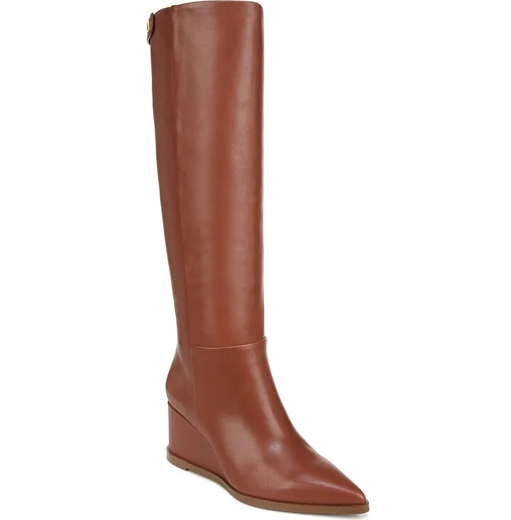 Franco Sarto Womens Estella Pointed Toe Wedge Tall Boot Tobacco Brown Leather 7 M