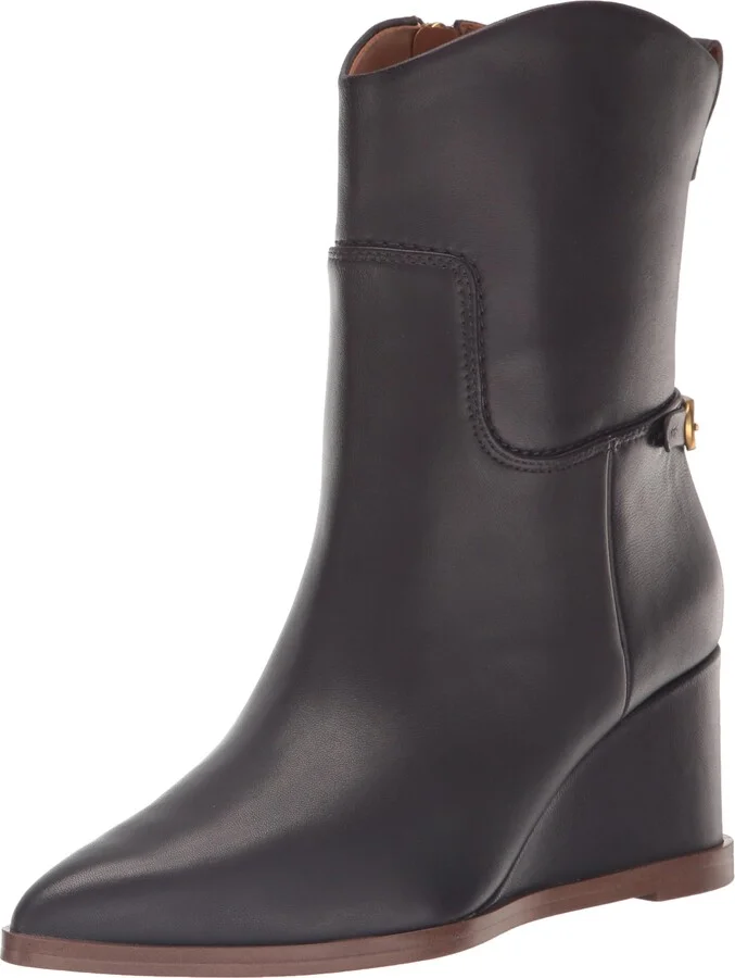 Franco Sarto Womens Etta Pointed Toe Wedge Booties Eggplant Leather 11 M