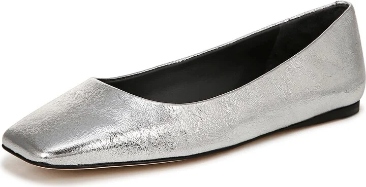 Franco Sarto Womens Flexa Amaya Ballet Flat Silver Leather 5.5 M