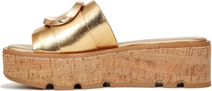 Franco Sarto Womens Hoda Cork Platform Slide Sandals Gold Metallic 10 M