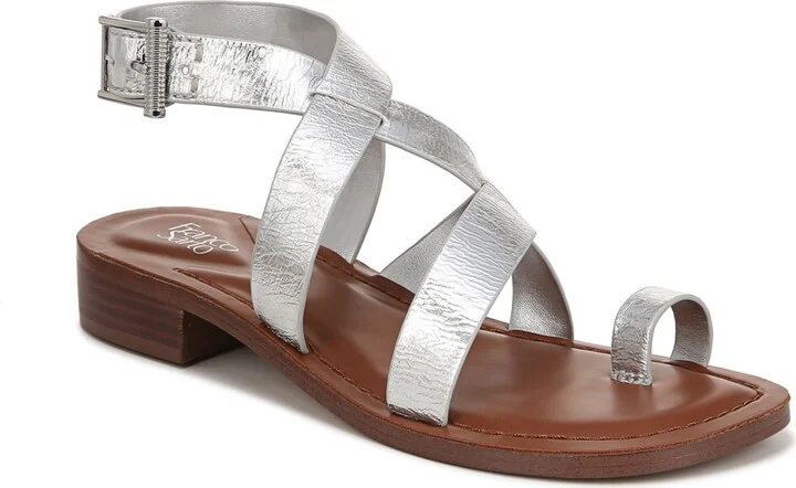Franco Sarto Women's Ina Toe Loop Ankle Strap Stacked Heel Sandals