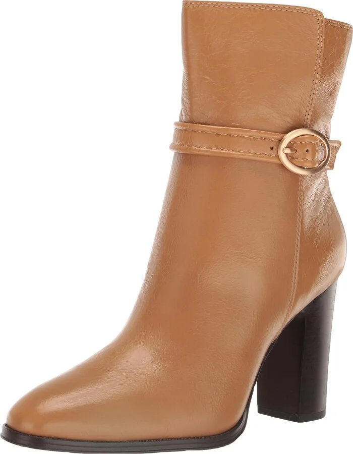 Franco Sarto Womens Informa Wren Buckle Detail Heeled Booties Tan Leather 9.5 M