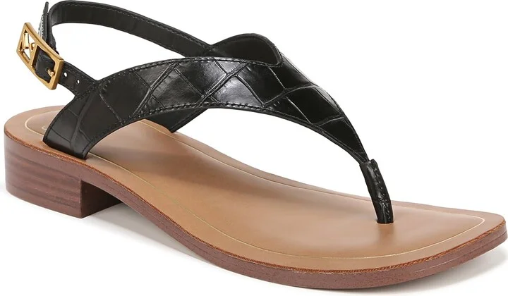 Franco Sarto Womens Iris Slingback T-Strap Flat Sandal Black Croco 7.5 M